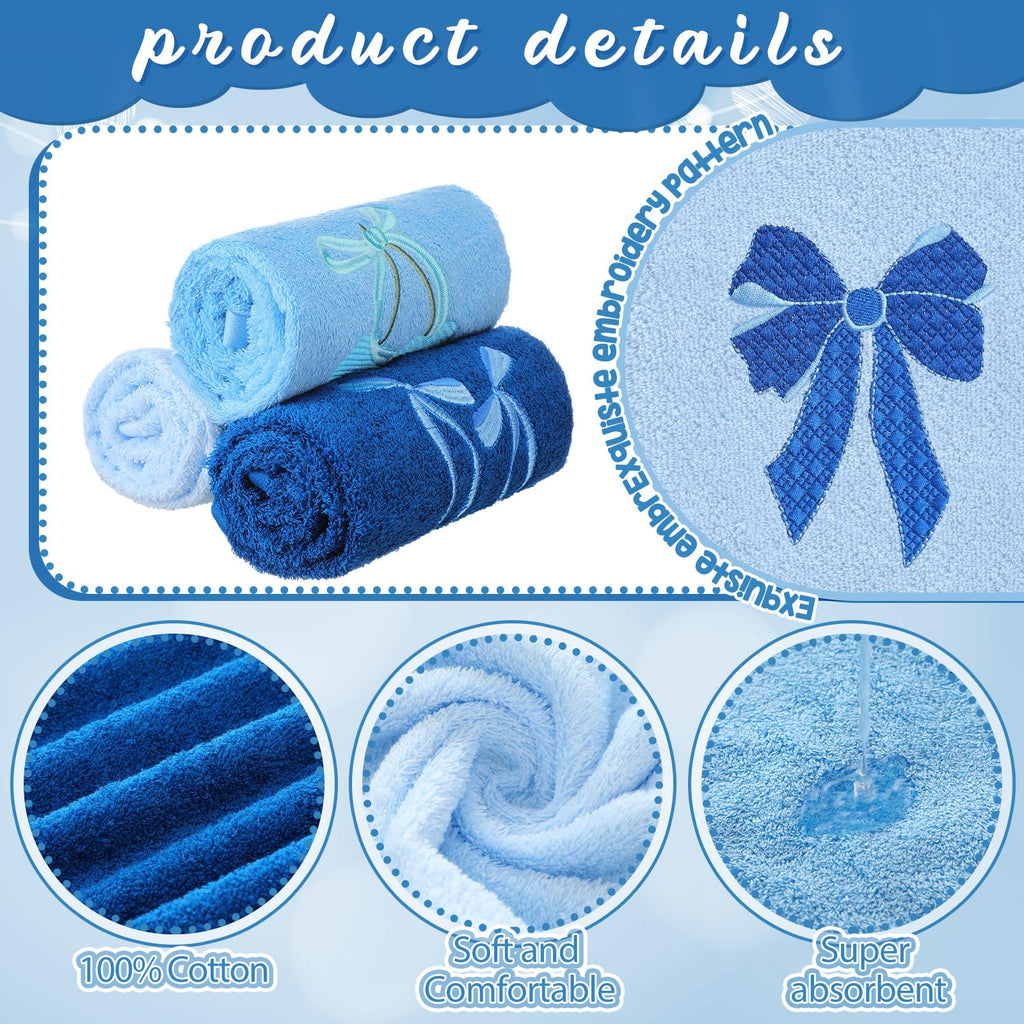 Coquette Bow Embroidered Decorative Towel 100% Cotton Soft Absorbent Kitchen Facecloth Preppy Bathroom Decor 3 Pcs, 13.7 x 29.5''