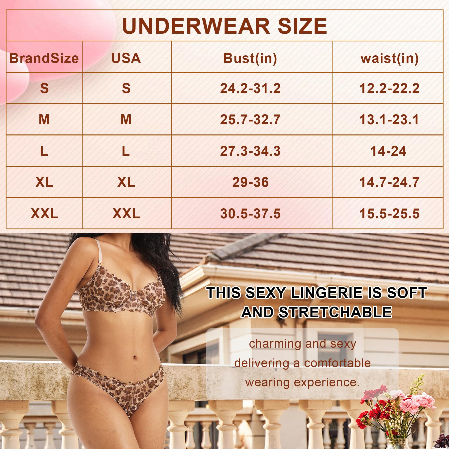 Sheer Lingerie Set for Women Leopard Print Underwire Lace Push Up Bar Matching Bra and Panty Set