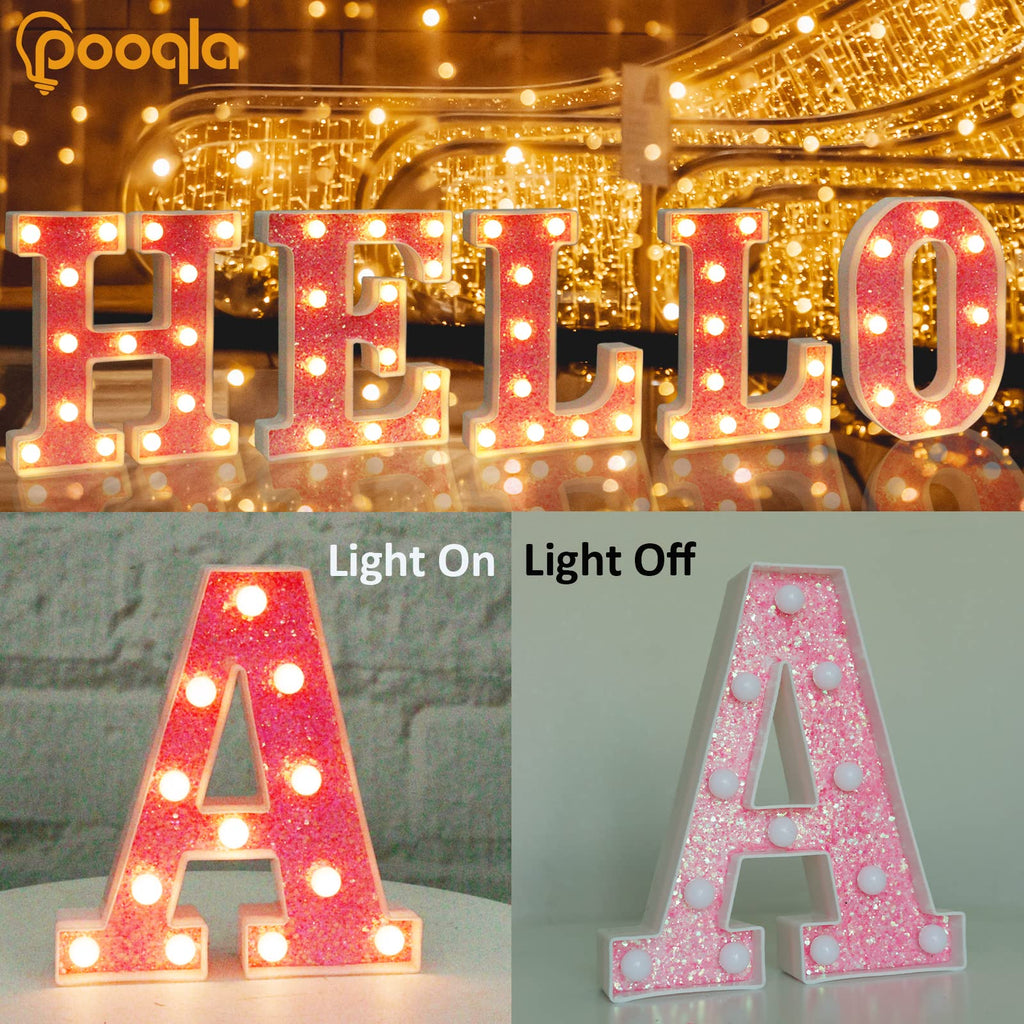 Pink LED Letters Glitter Alphabet LetterS & Numbers Sign Battery Powered