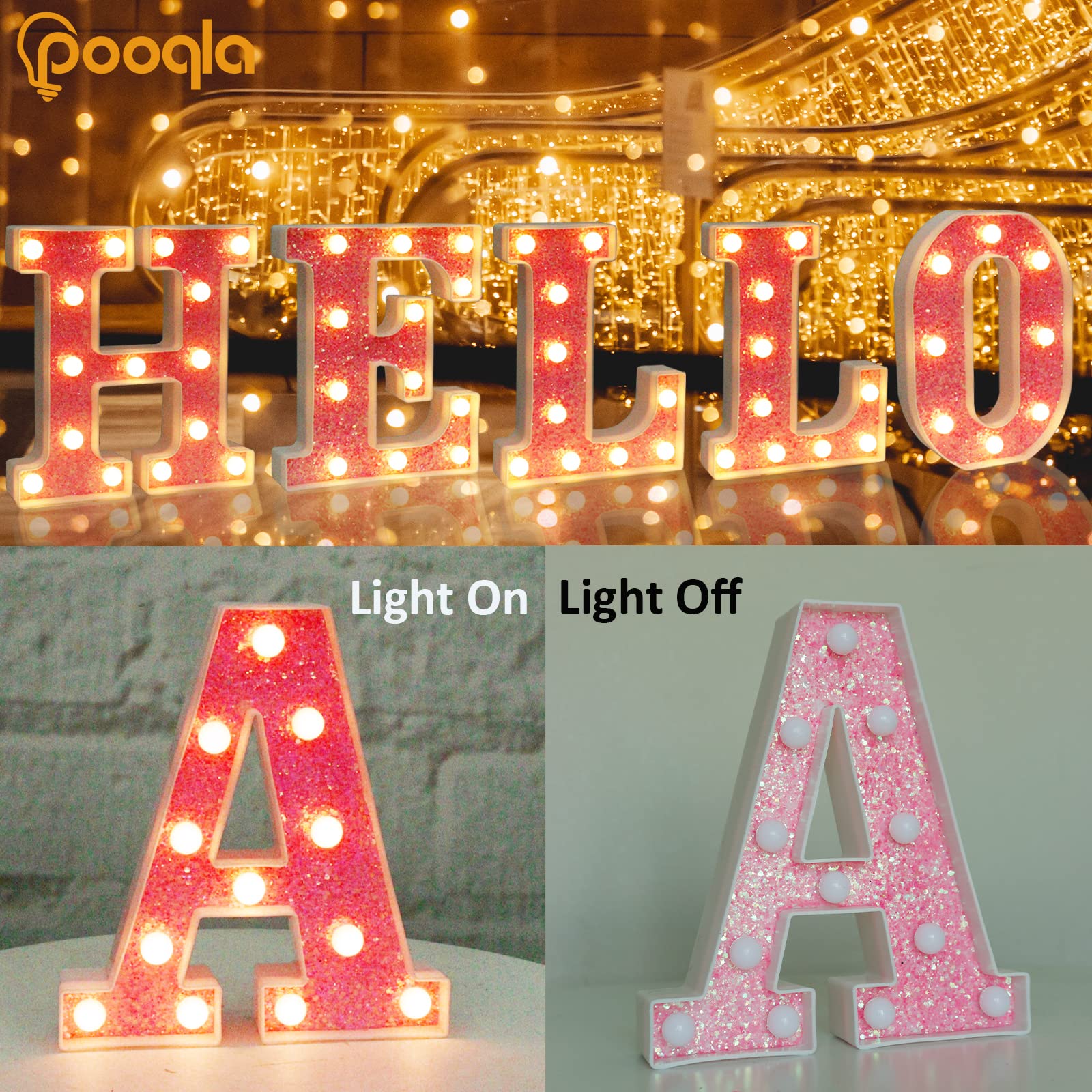 Pink LED Letters Glitter Alphabet LetterS & Numbers Sign Battery Powered