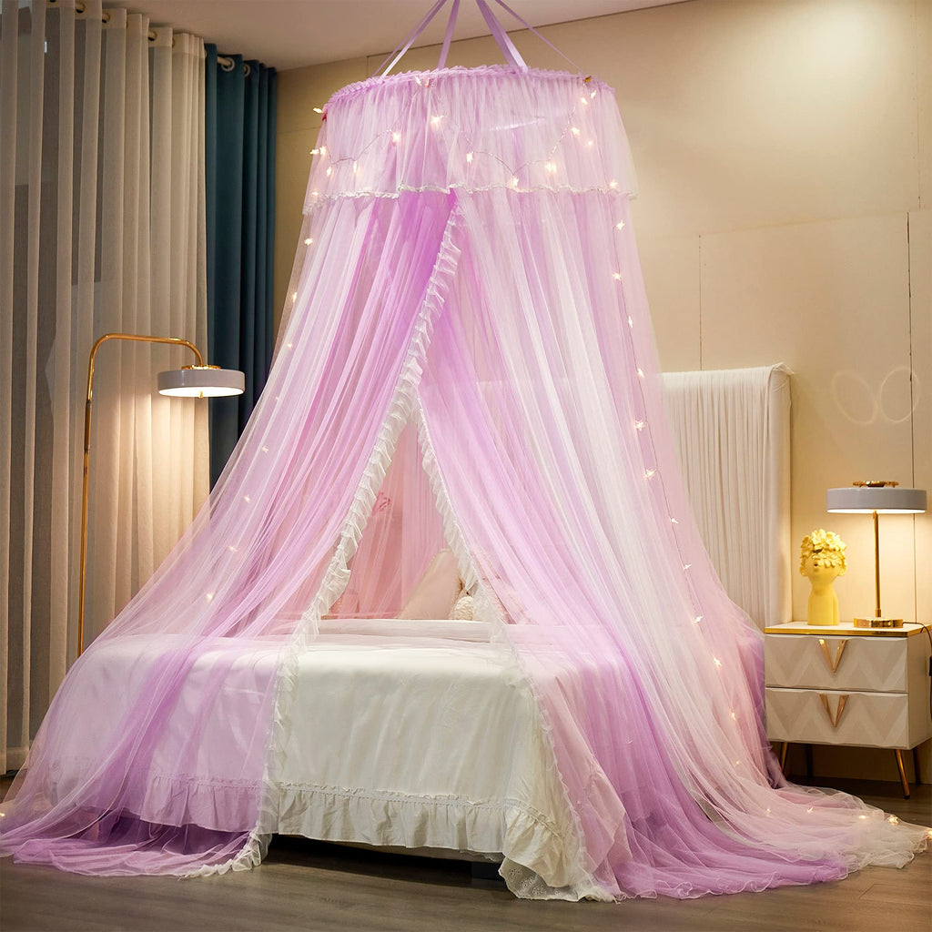 Princess Bed Canopy Bed Canopy Curtain- Double Layer Sheer Mesh Dome Bed Curtain