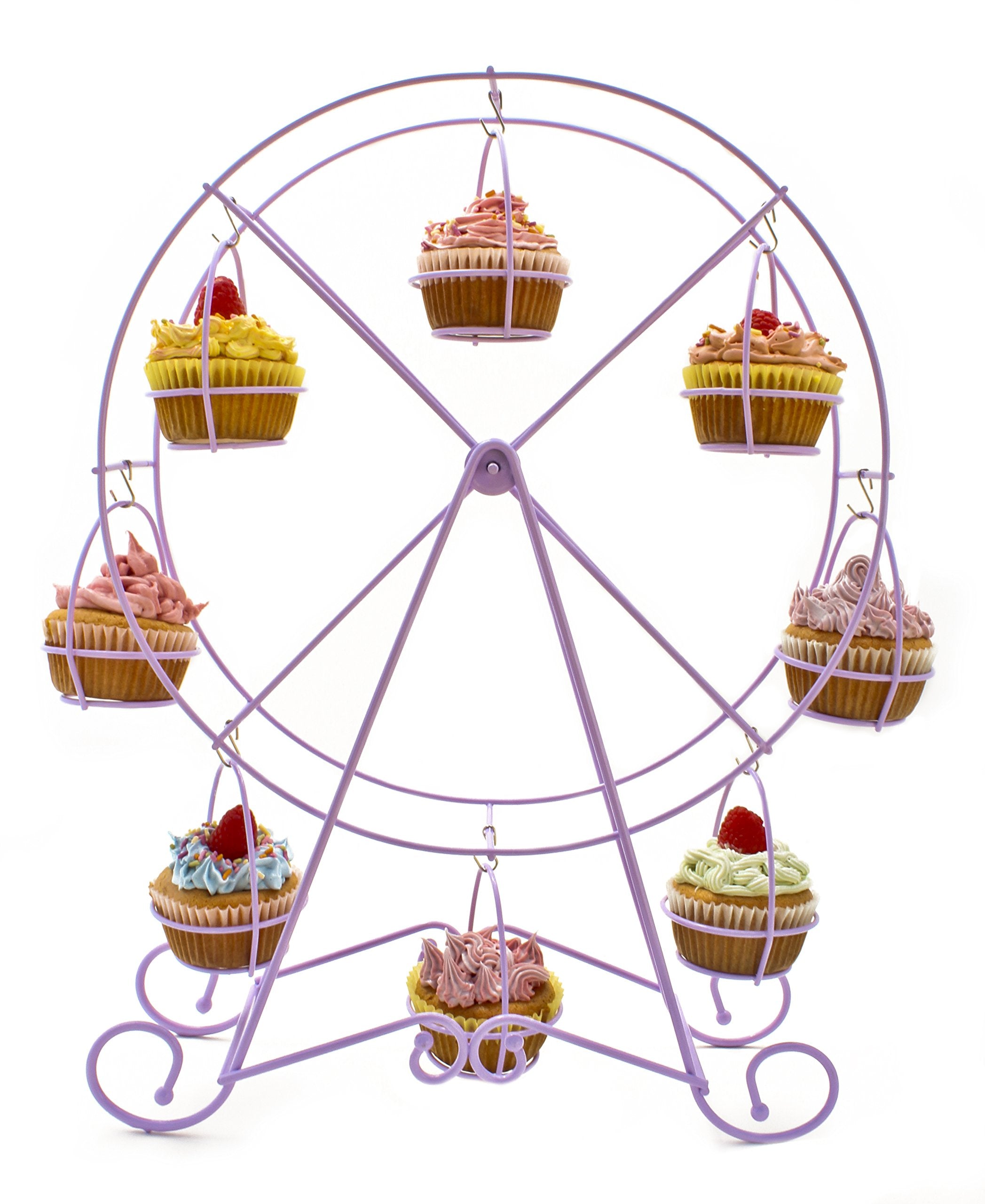 Ferris Wheel Cupcake Stand - Decorative Cupcake Holder for Parties - Spinning Display for Serving Pastry, Treats & Desserts - Easy-to-Clean, Fits 8 Medium Cupcakes - 14x4x17