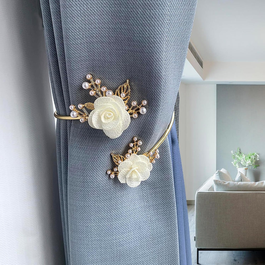Modern 2PCS/Set Light Luxury Soft Alloy Curtain Buckle Three-Dimensional Flower Imitation Pearl Decoration