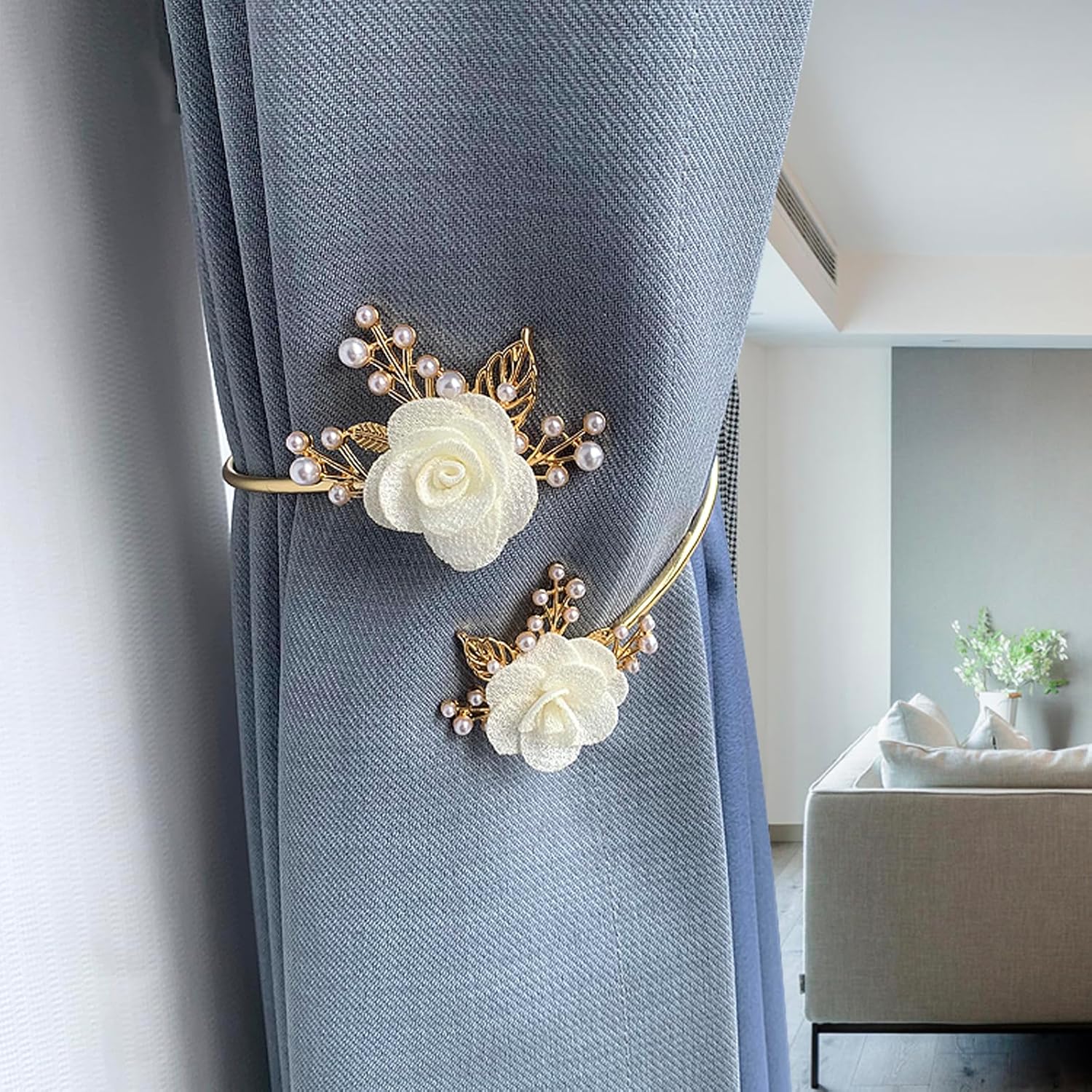 Modern 2PCS/Set Light Luxury Soft Alloy Curtain Buckle Three-Dimensional Flower Imitation Pearl Decoration
