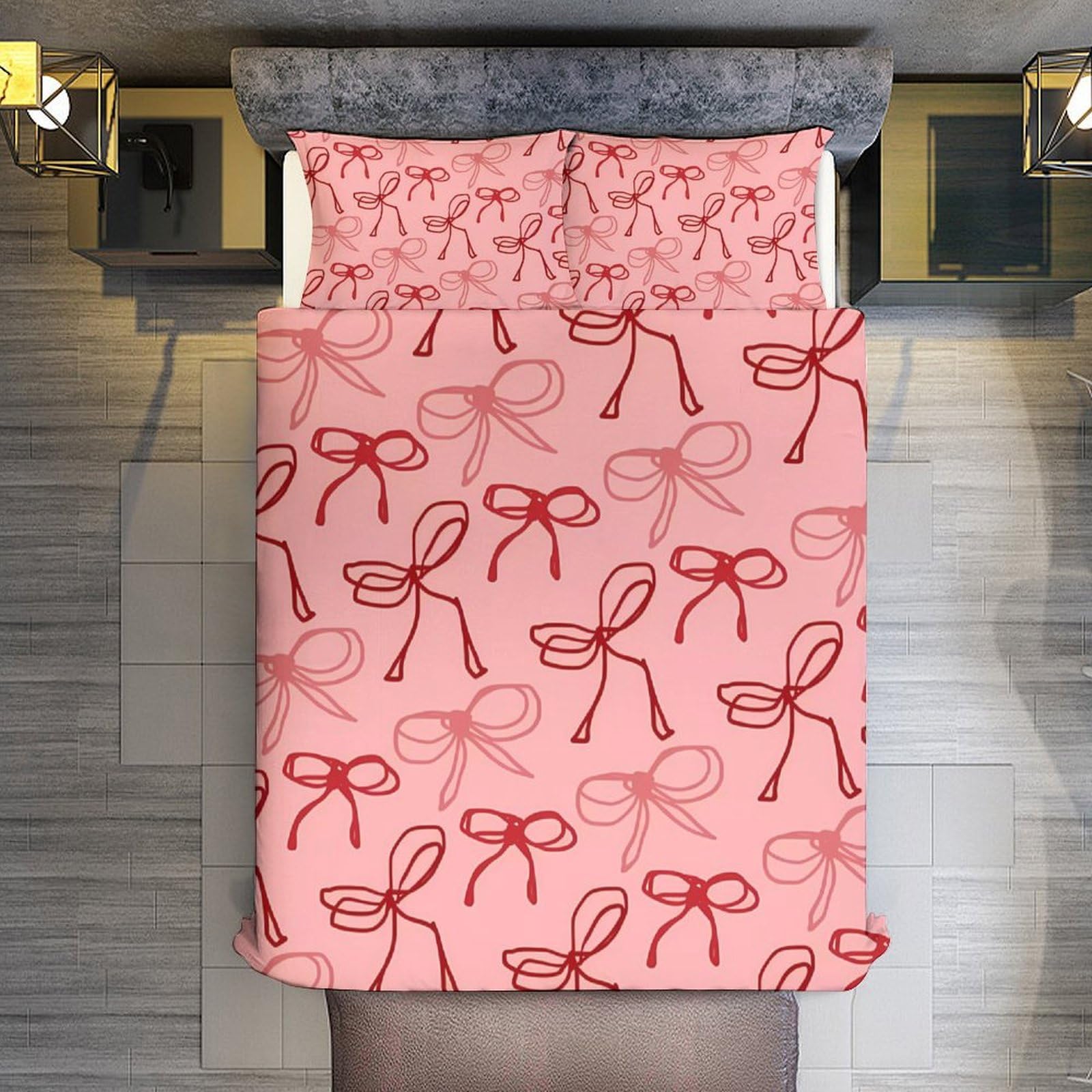 Pink Red Bow Comforter Set Duvet Cover Quilt Cover Set Ultra Soft Bed Cover (1 Duvet Cover+2 Pillowcases)