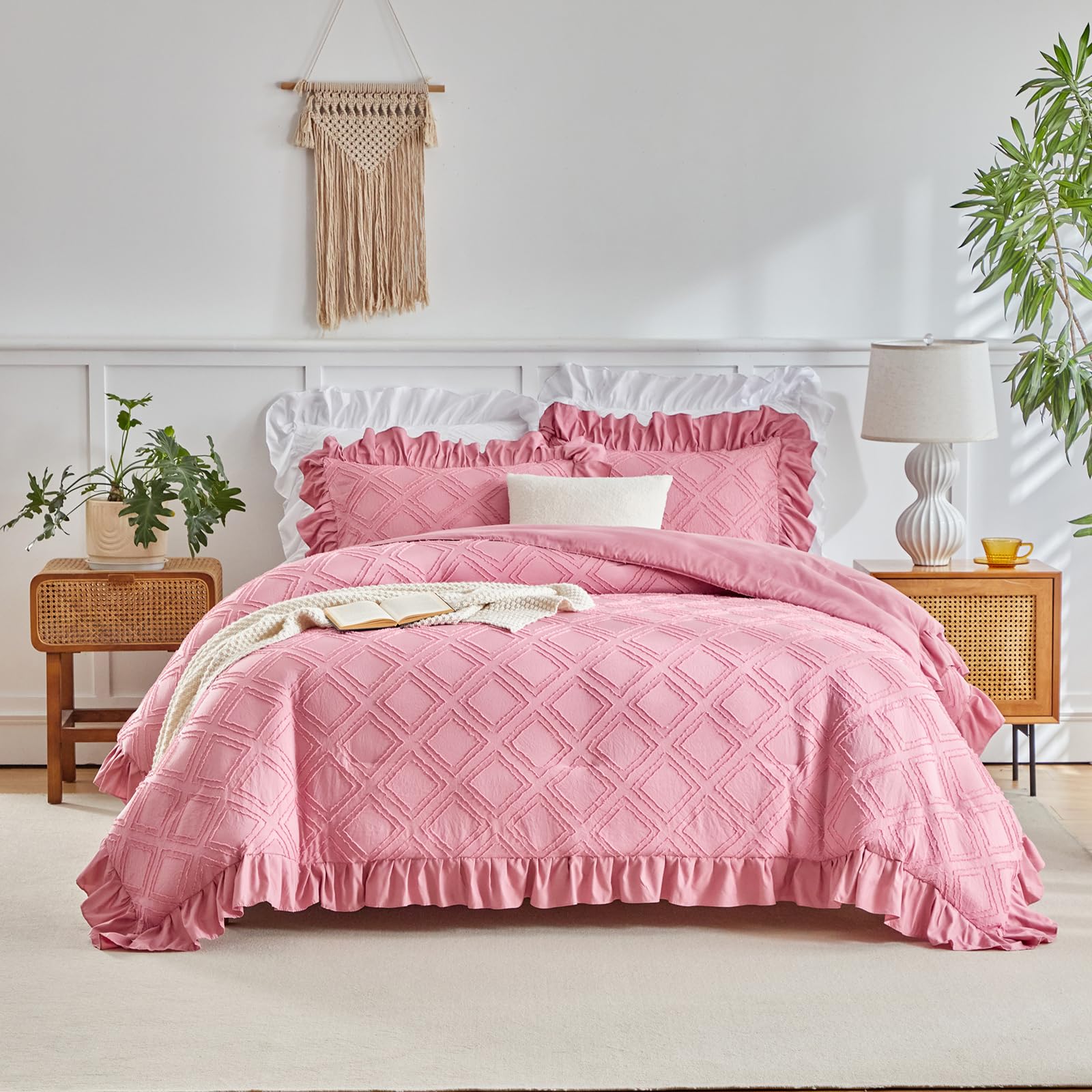 Ruffled Comforter Set â€?3-Piece Shabby Chic Bedding, Soft Embroidered with Luxurious Flowy Ruffles