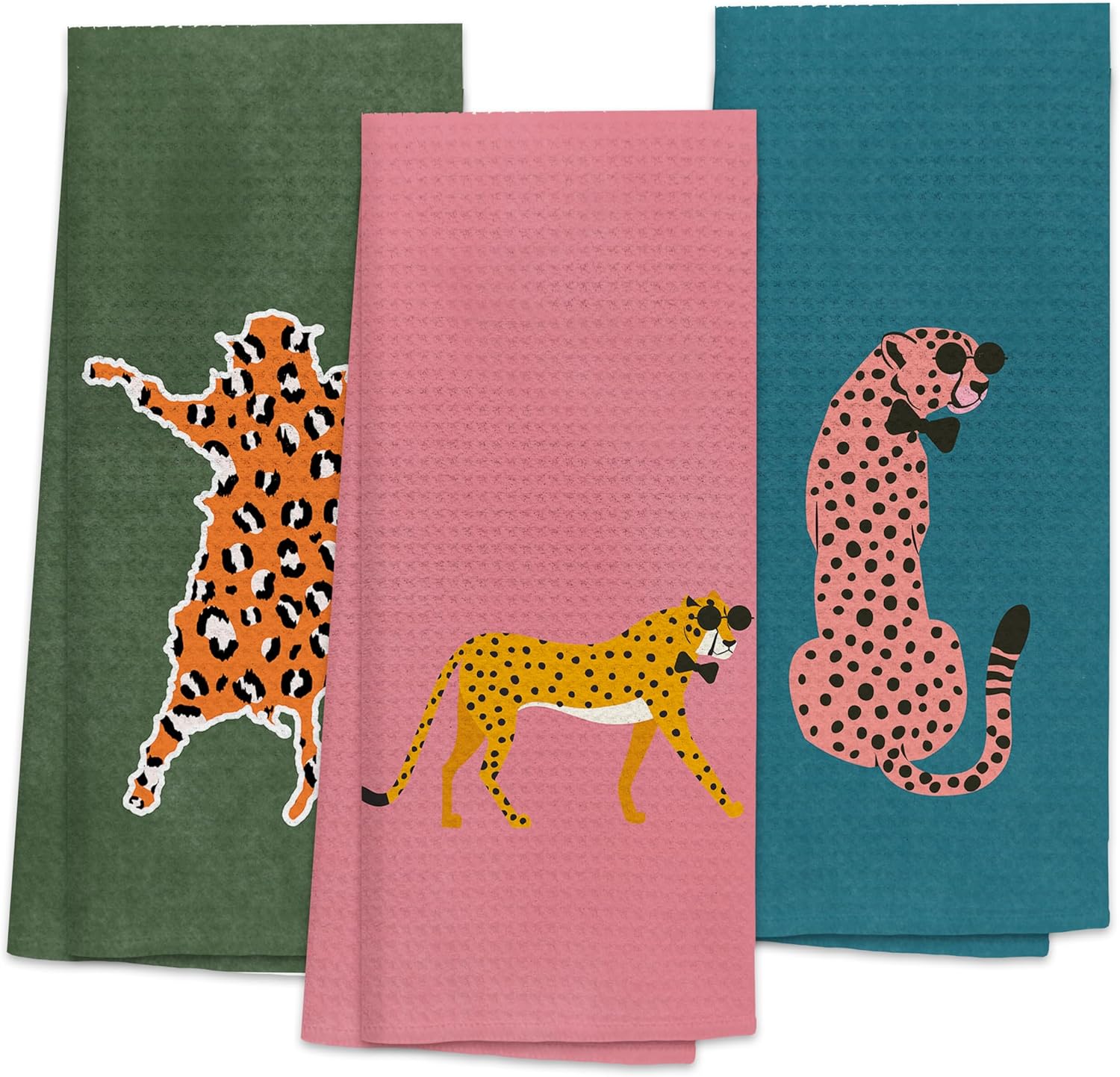 Hot Pink Blue Green Cheetah Kitchen Towels - Set of 3, Leopard Kitchen Towels Dish Towels Dishcloth Colorful Abstract Cheetah Hand Tea Towels for Kitchen Bathroom Decor (16X24In)