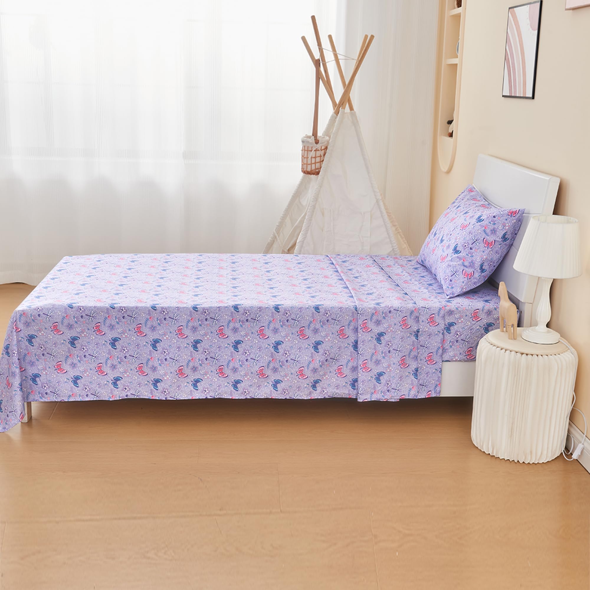 Printed Kids Sheet Set Twin Size, 3 Pcs Breathable & Silky Soft Microfiber - Kids Fitted Sheet,Kids Bed Sheets with 15" Deep Pocket