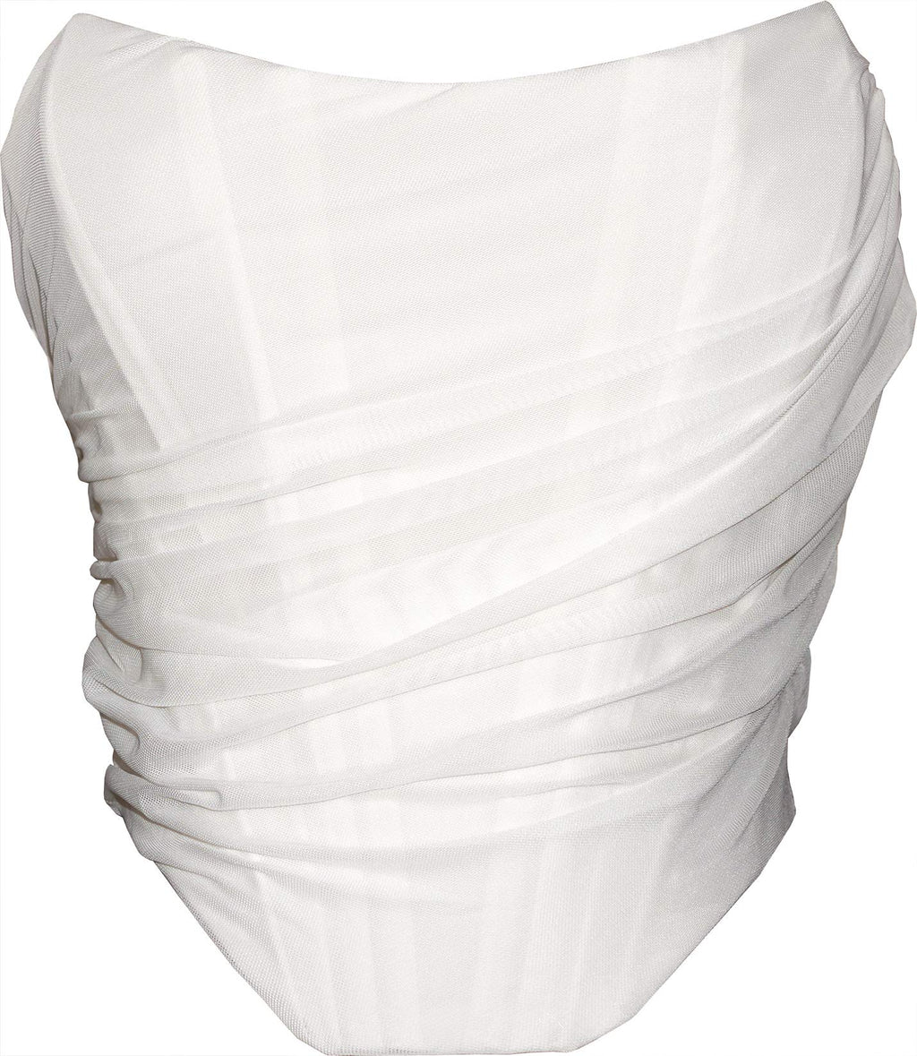 Mesh Corset Crop Top Bustier Underbust Boned Backless Sleeveless Strapless Off Shoulder