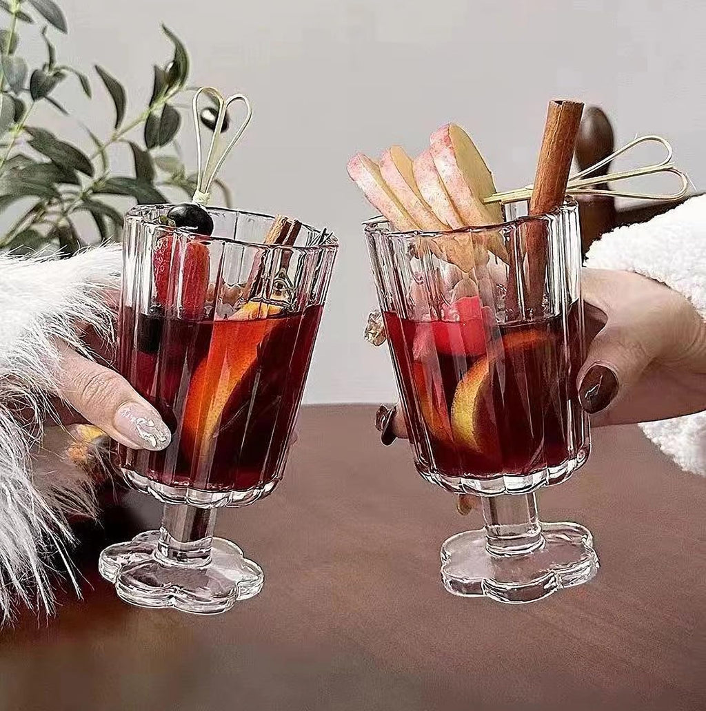 Flower Petal Style Glass Ripple Drinking Glasses Set of 2