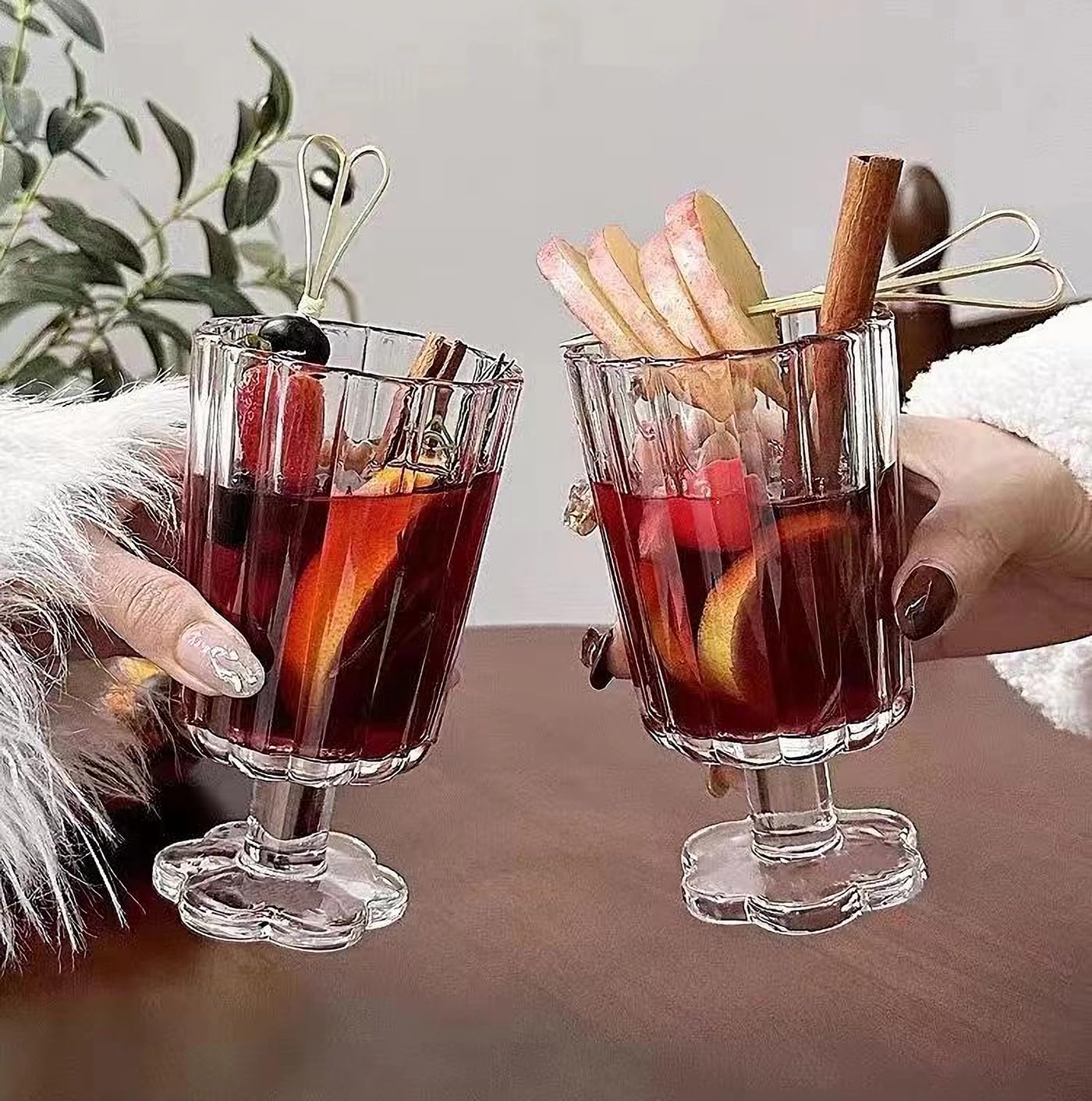 Flower Petal Style Glass Ripple Drinking Glasses Set of 2