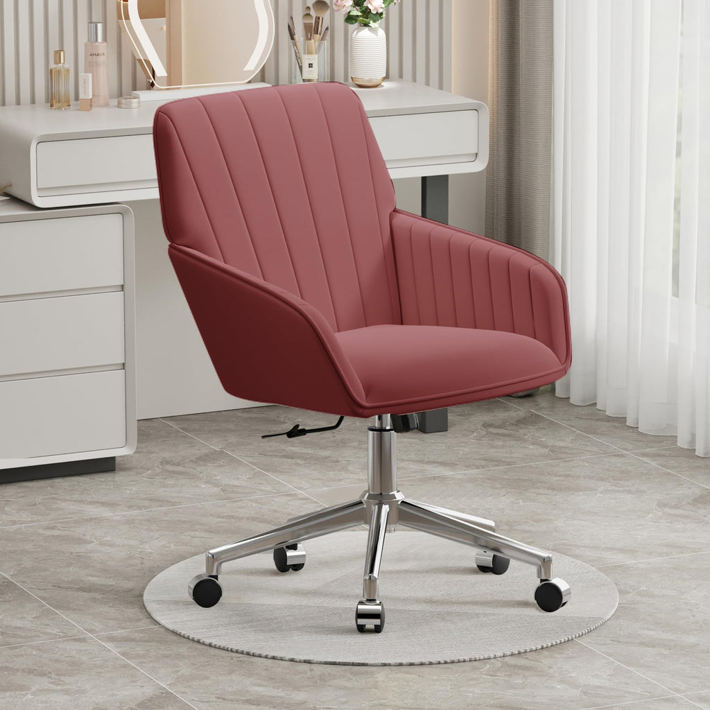 Velvet Modern Cute Chair with Back, Height Adjustable Upholstered Vanity Chair with Swivel Wheels