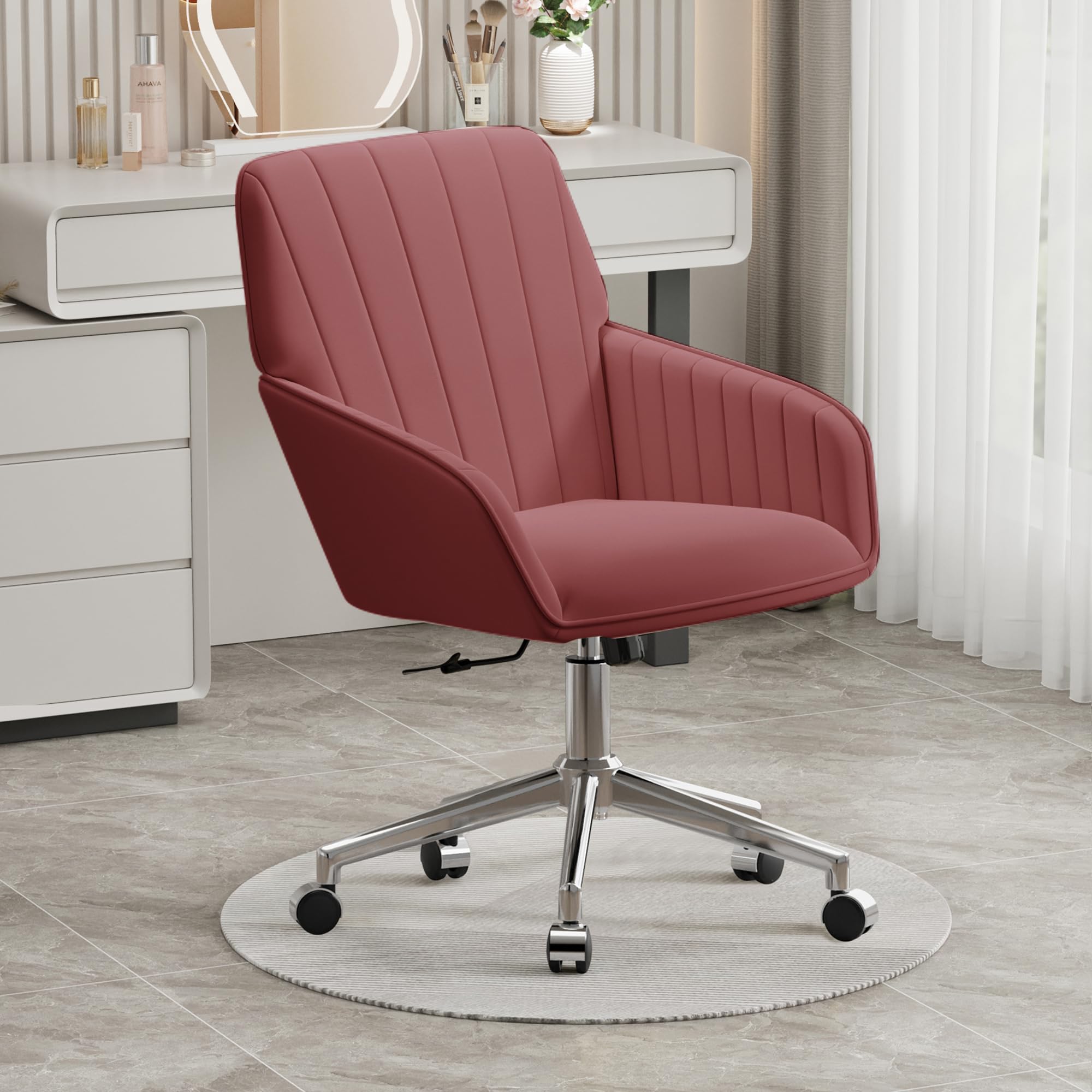 Velvet Modern Cute Chair with Back, Height Adjustable Upholstered Vanity Chair with Swivel Wheels