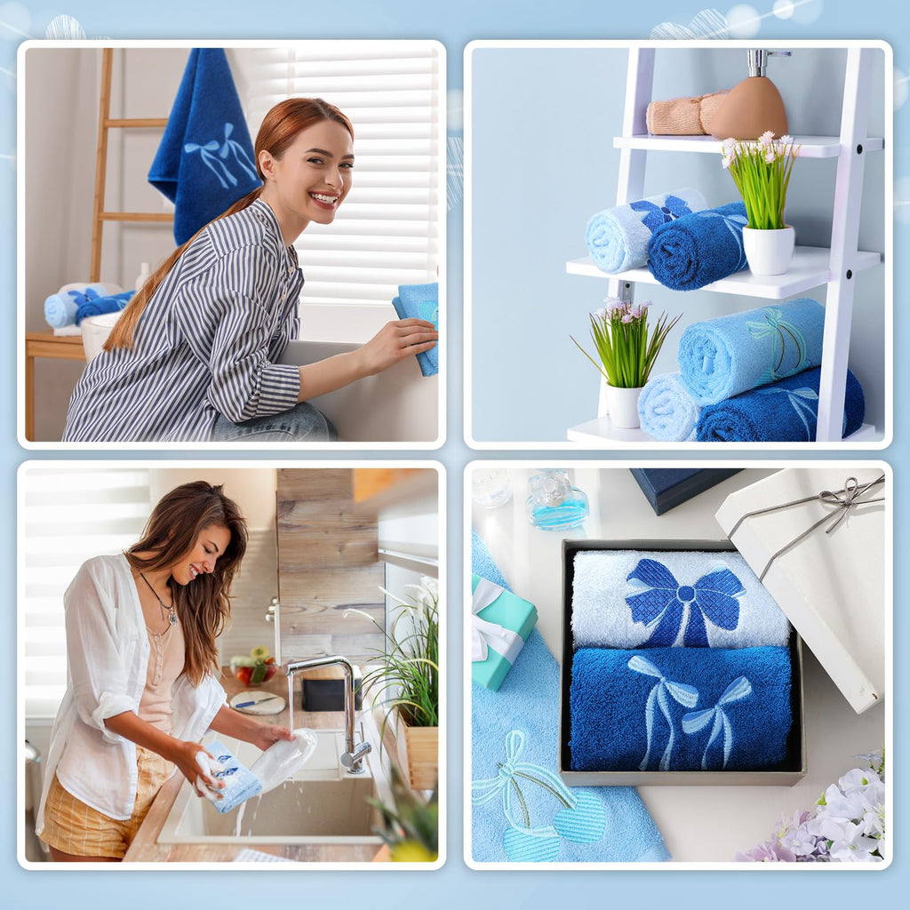 Coquette Bow Embroidered Decorative Towel 100% Cotton Soft Absorbent Kitchen Facecloth Preppy Bathroom Decor 3 Pcs, 13.7 x 29.5''