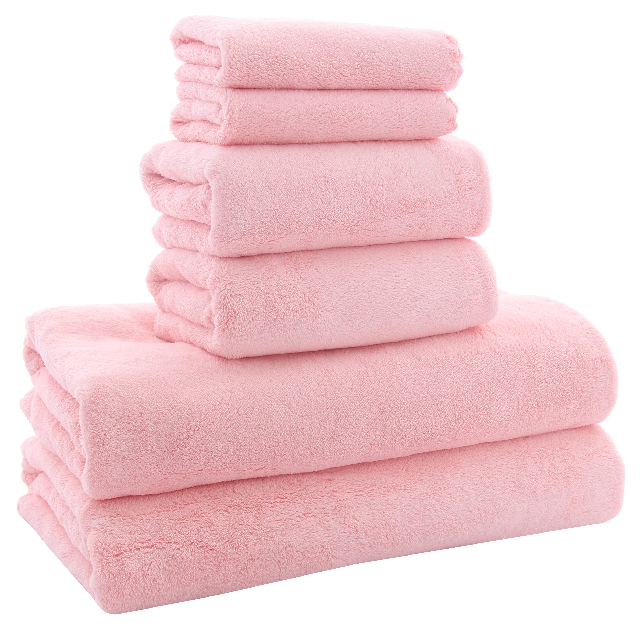 Ultra Soft Towel Set - Quick Drying - 2 Bath Towels 2 Hand Towels 2 Washcloths - Microfiber Coral Velvet Highly Absorbent Towel (6 Pcs)