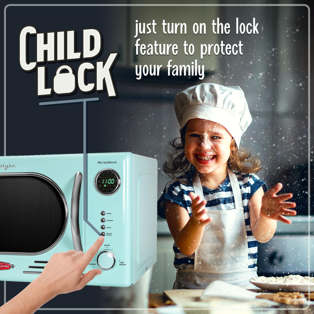 Nostalgia Retro Compact Countertop Microwave Oven 0.7 Cu. Ft. -700-Watts with LED Digital Display-Child Lock-Easy Clean Interior-Pink