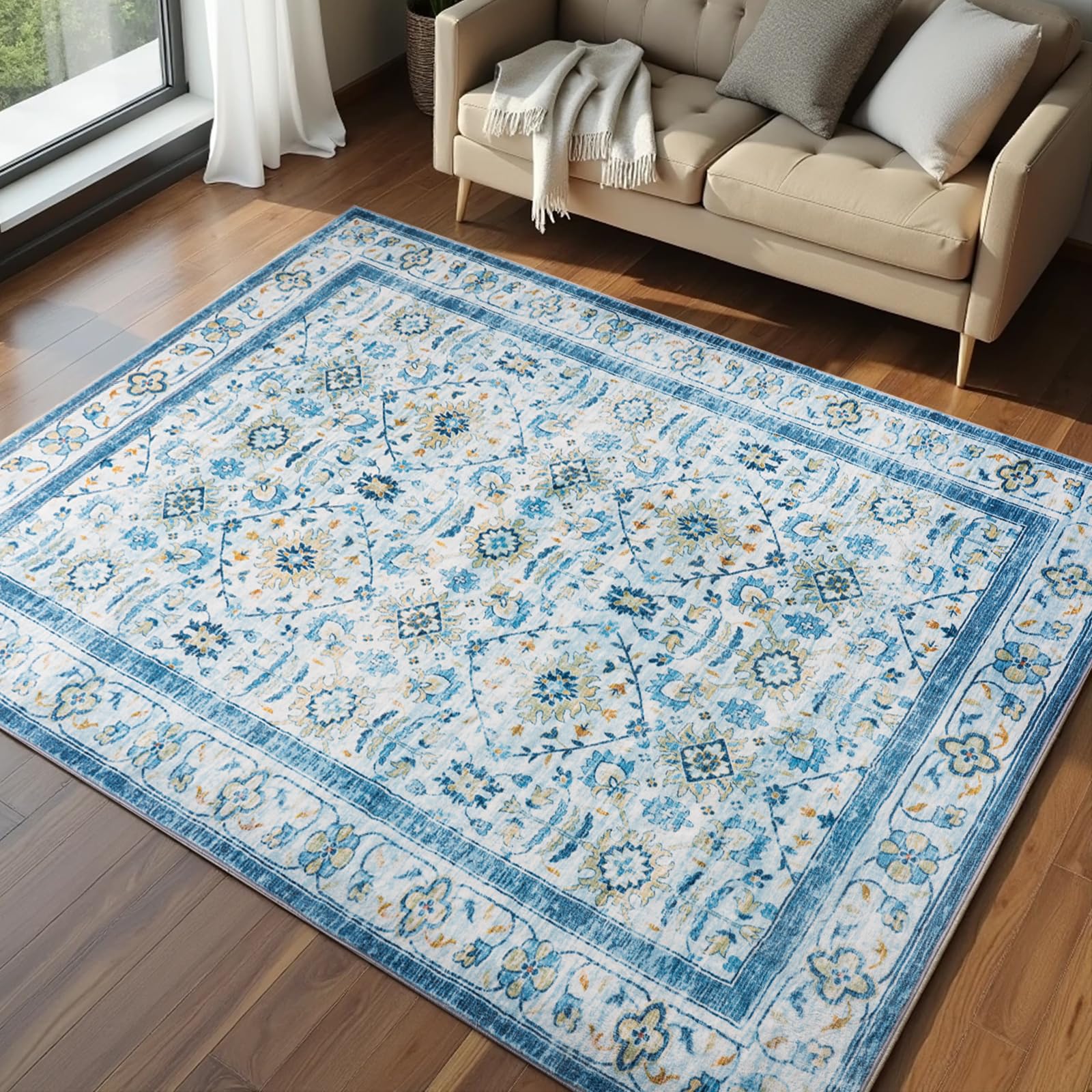 Washable Area Rugs Door Mat Entryway Vintage Floral Non-Slip Low Pile Entrance Thin Rug Carpet for Kitchen Bathroom Living Room Pink