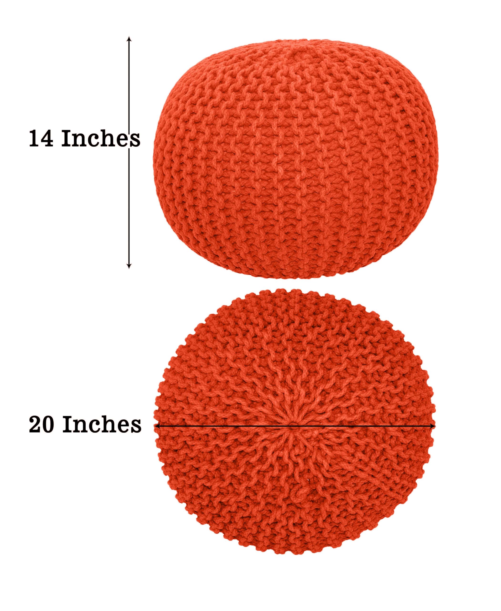 Hand-Knitted Cotton Round Pouf â€?Braid Cord Ottoman, Footrest, and Accent Seat for Living Room, Nursery, Kids Room, or Dorm Décor â€?20x14