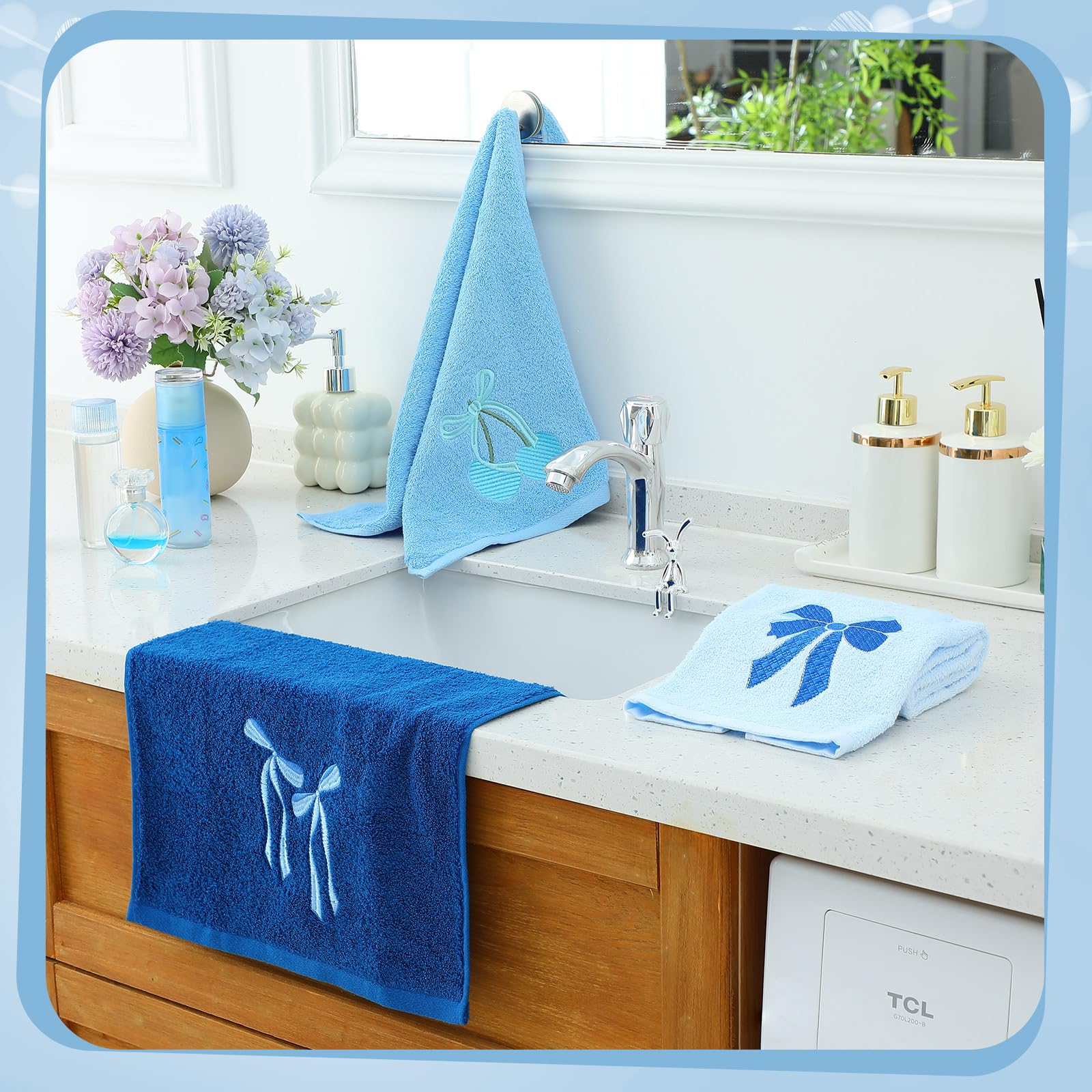 Coquette Bow Embroidered Decorative Towel 100% Cotton Soft Absorbent Kitchen Facecloth Preppy Bathroom Decor 3 Pcs, 13.7 x 29.5''