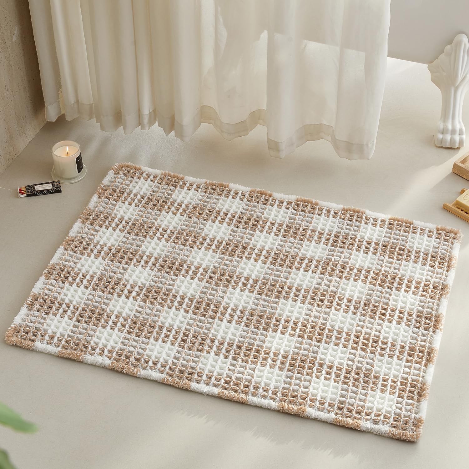 Waffle Bath Mat Non Slip Washable Quick Dry Cute Bath Mat