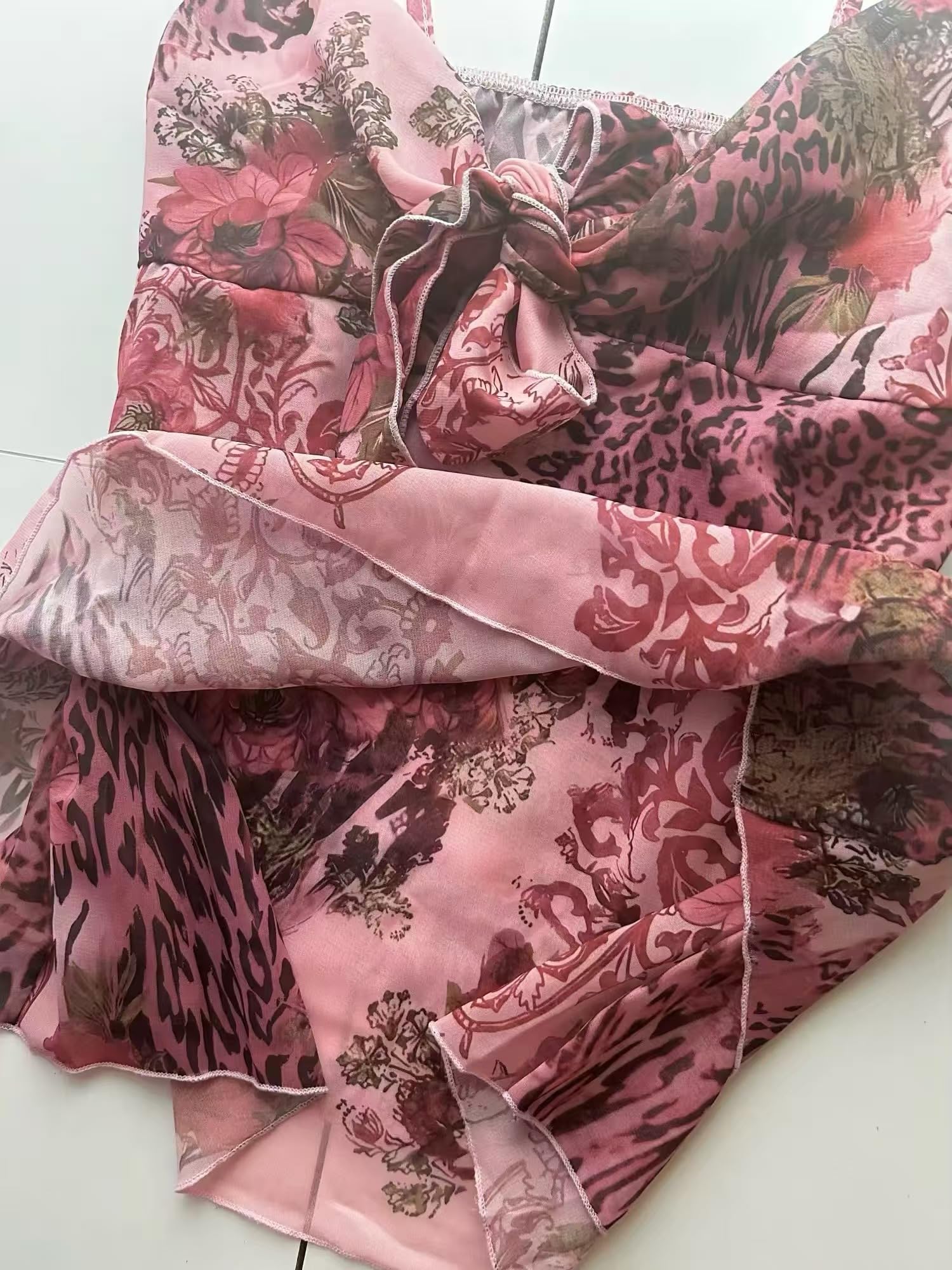 Emo Coquette Cropped Top Grunge 2000s Spaghetti Strap Tops Streetwear Vintage Camisole Y2k Cheetah Tops