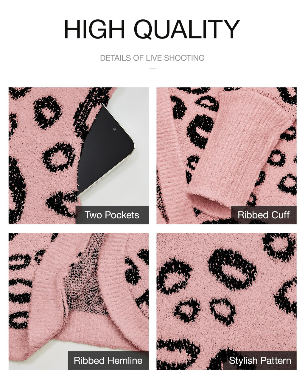 Women Fashion Leopard Print Long Sleeve Sweater Cardigan Loose Knit Open Front Fall Winter Outwear Coats