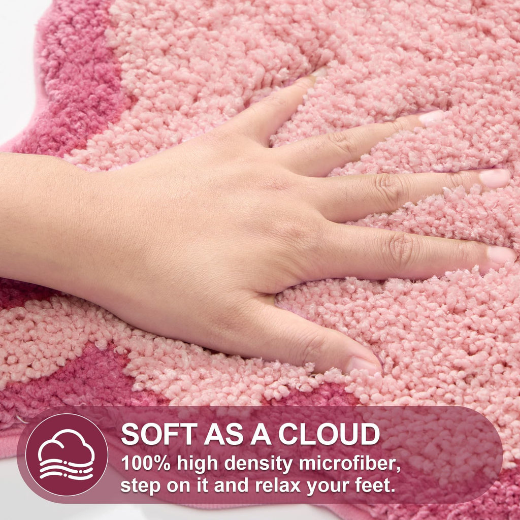 Cute Scalloped Bath Mat, Fun Plush Microfiber Scallop Bathroom Rugs Non Slip Washable Quick Dry Absorbent