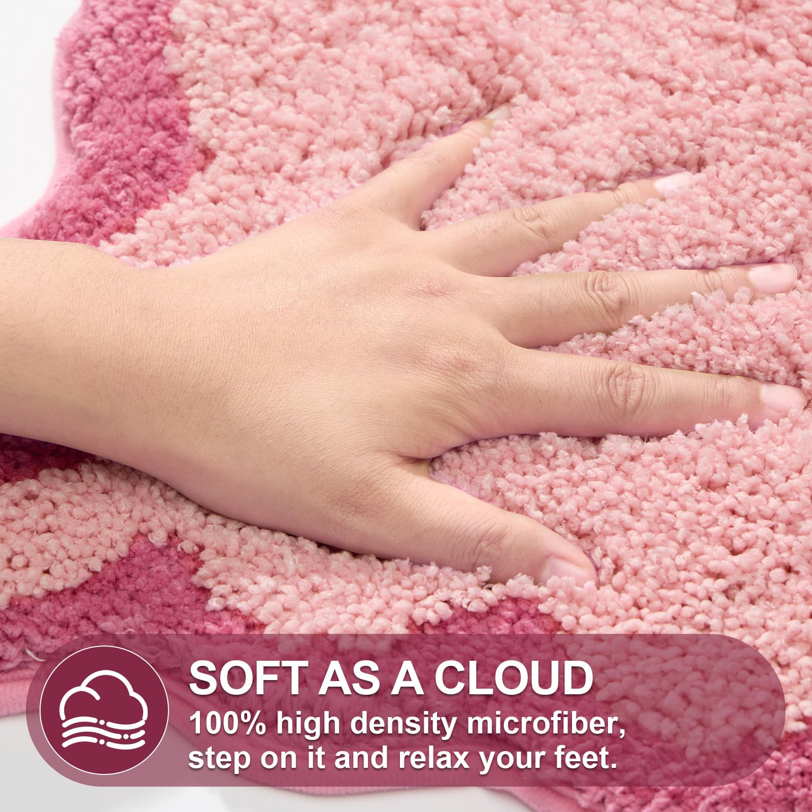 Cute Scalloped Bath Mat, Fun Plush Microfiber Scallop Bathroom Rugs Non Slip Washable Quick Dry Absorbent