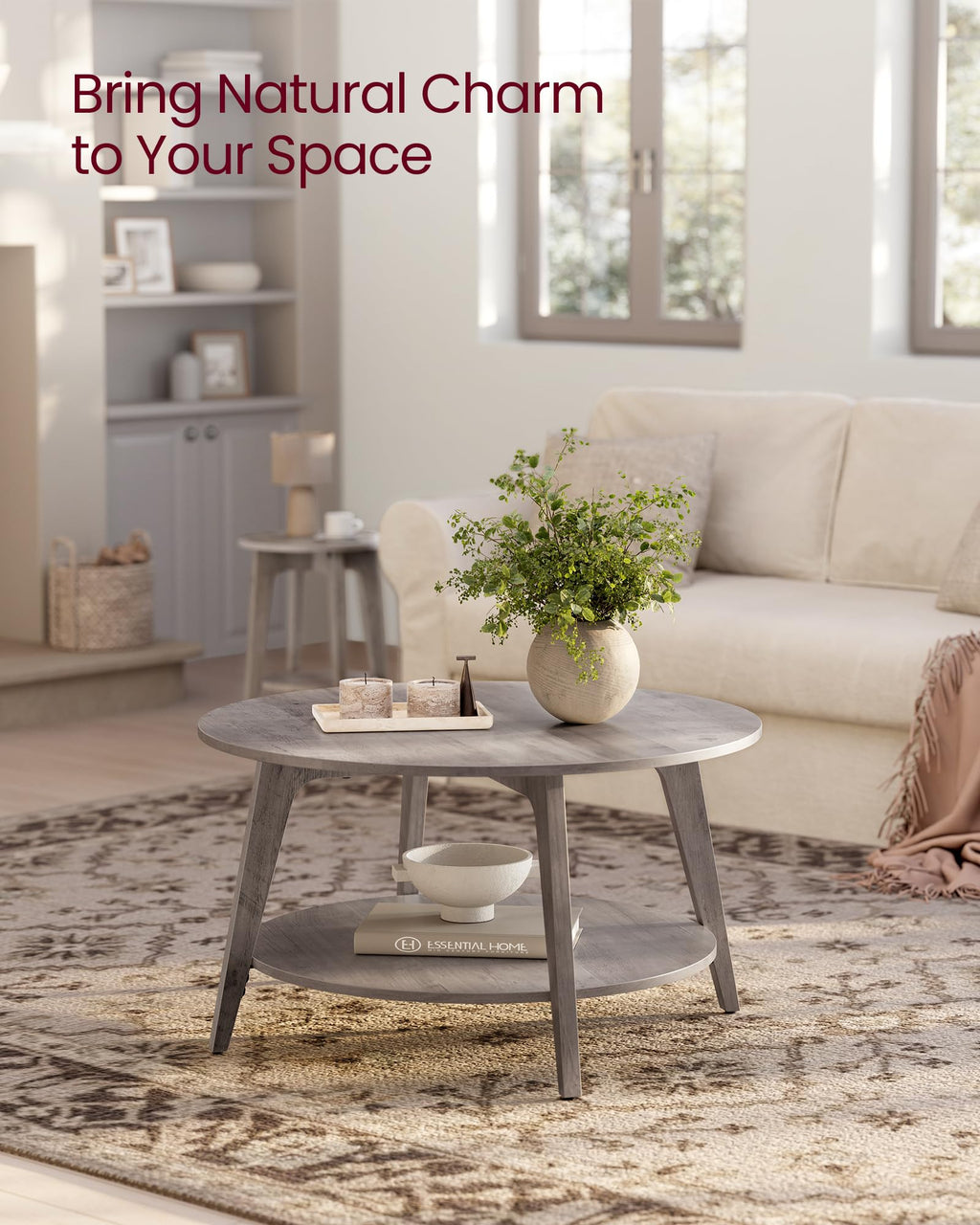 Round Coffee Table, 2 Tier Coffee Table with Storage, for Living Room, 31.5 x 17.7 Inches, Easy to Assemble