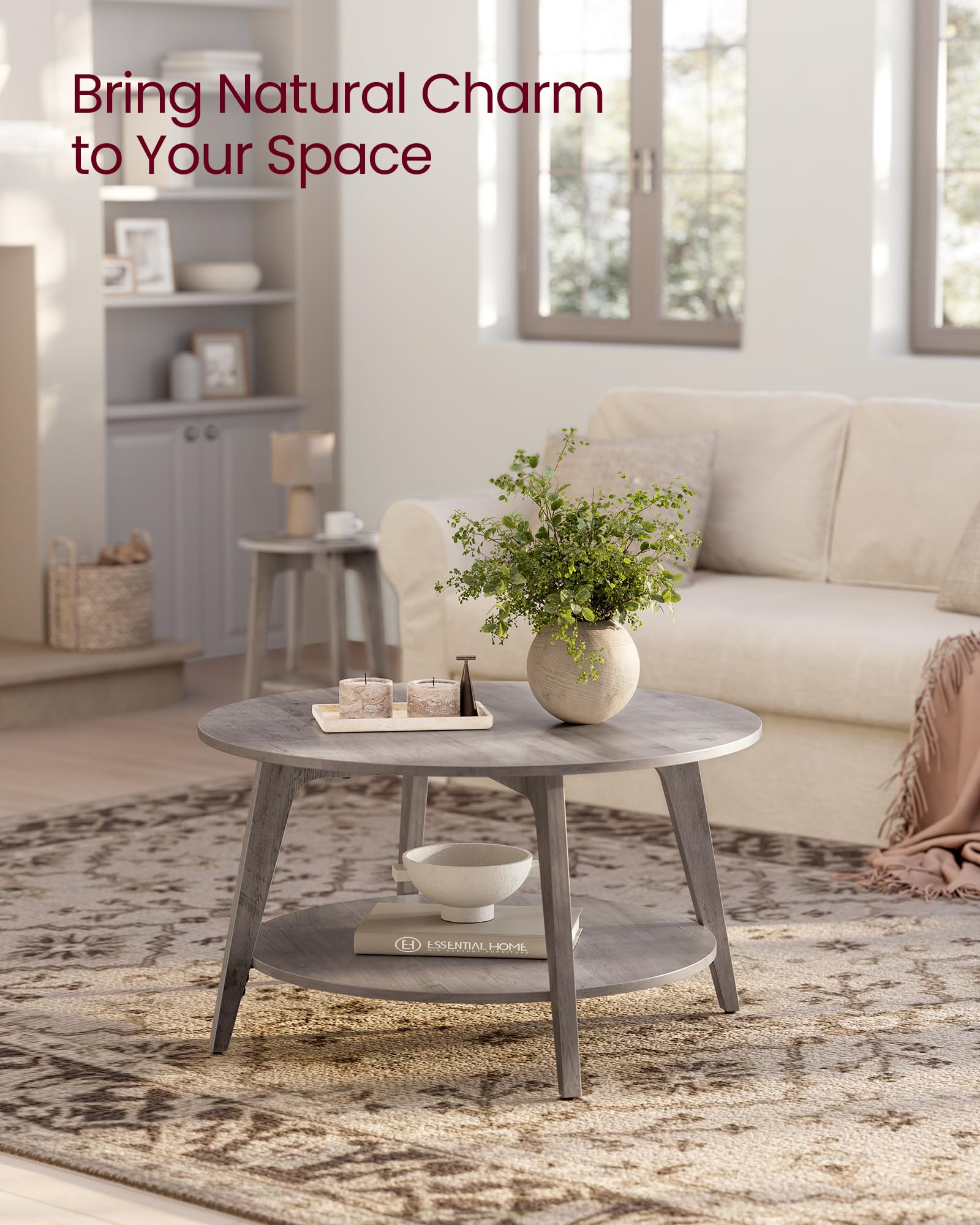 Round Coffee Table, 2 Tier Coffee Table with Storage, for Living Room, 31.5 x 17.7 Inches, Easy to Assemble