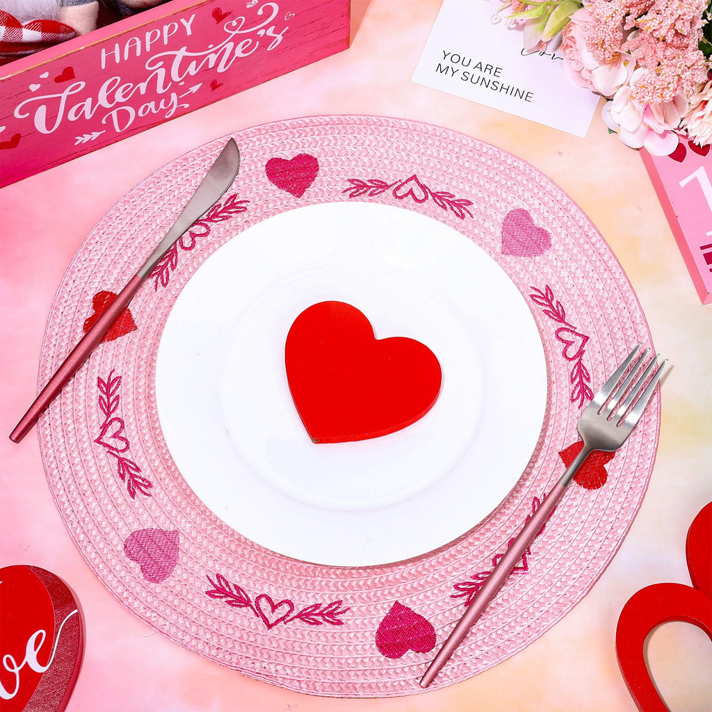 Whaline 4Pcs Round Placemats Pink Bow Embroidered Place Mats Coquette Bow Dinner Table Mats for Home Wedding Baby Shower Birthday Party Decor