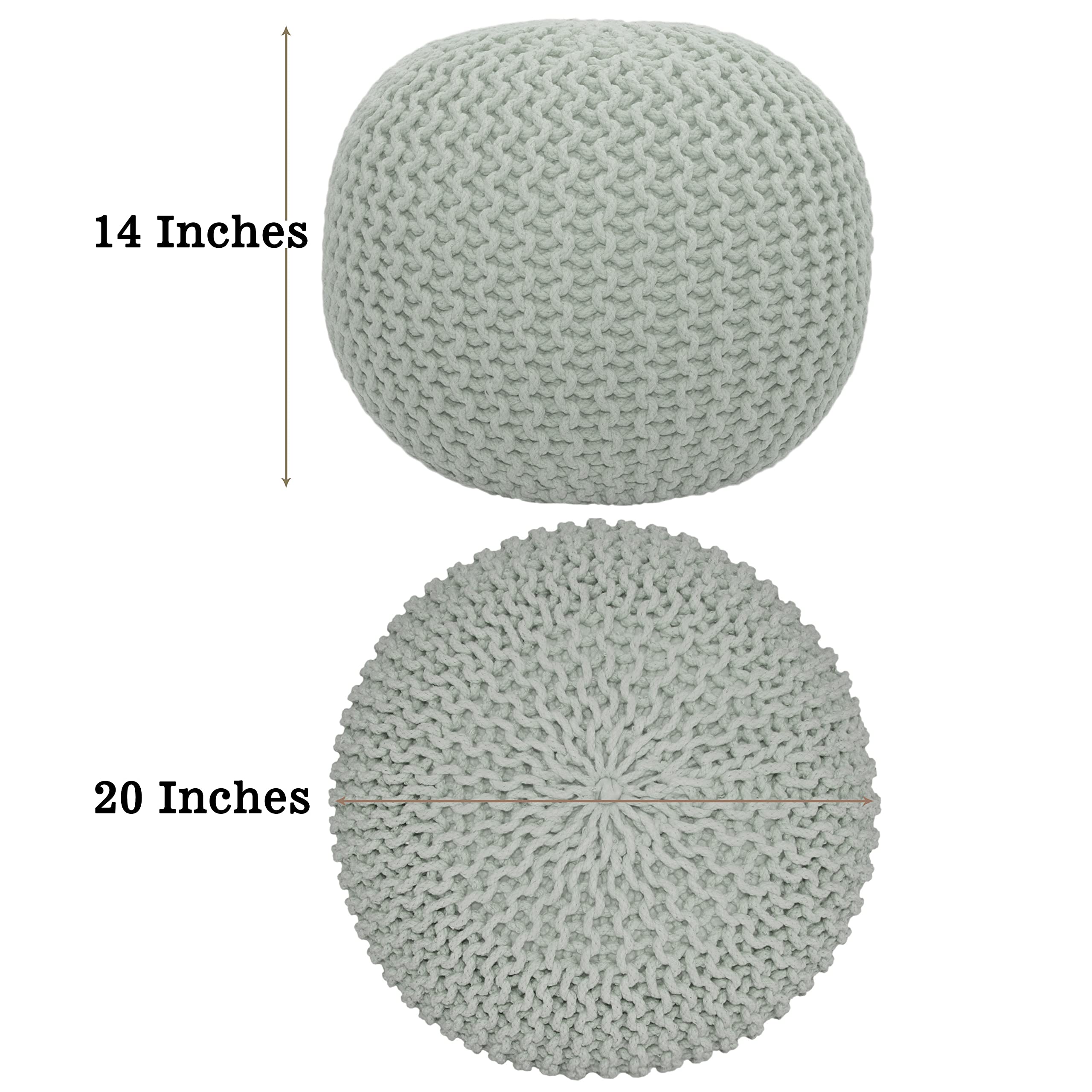 Hand-Knitted Cotton Round Pouf â€?Braid Cord Ottoman, Footrest, and Accent Seat for Living Room, Nursery, Kids Room, or Dorm Décor â€?20x14