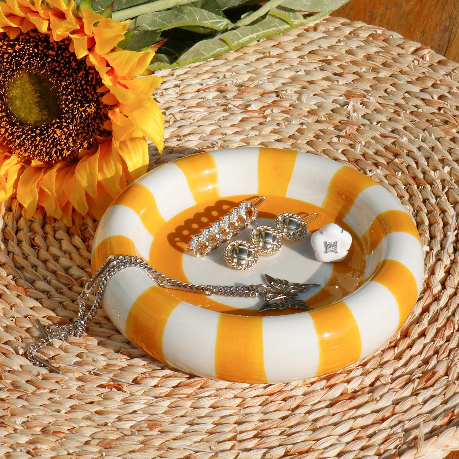 Jewelry Tray Trinket Dish,Cute Round Ceramic Decorative Ring Holder