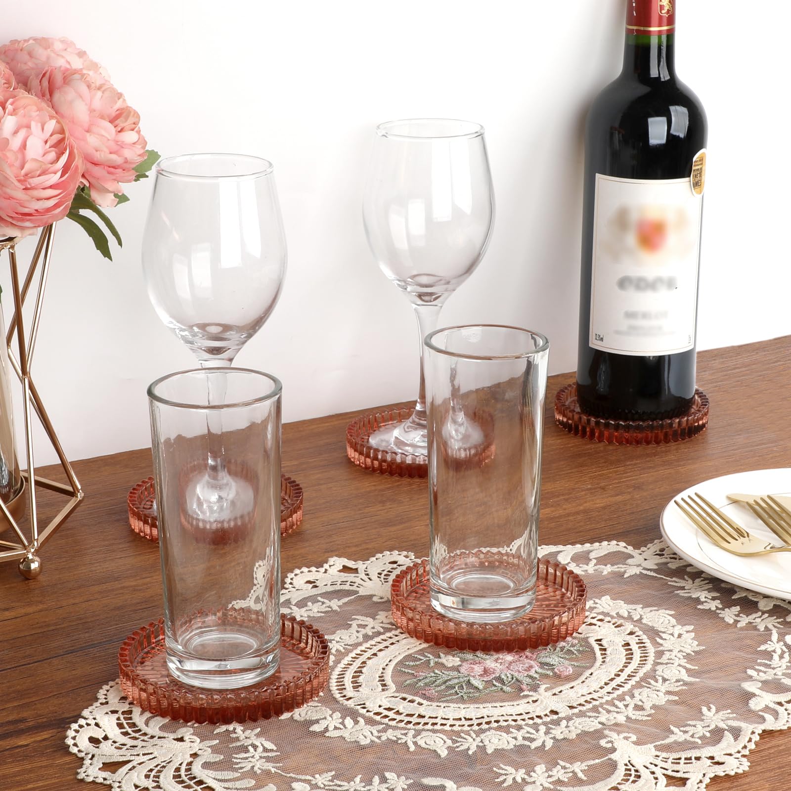 Modern Clear Coaster Set of 8- Glass Coasters for Drinks Crystal Coasters Round Cup Coasters