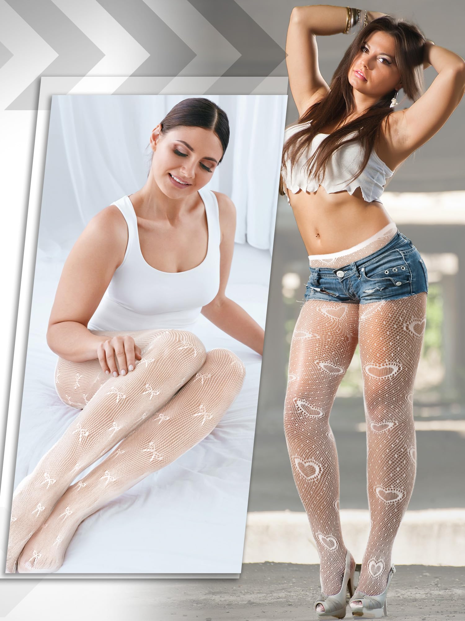 Coquettish 6 Pairs Women Fishnet Thigh High Stockings Waist Tights Bow Patterned lace Fishnet Leggings Pantyhose