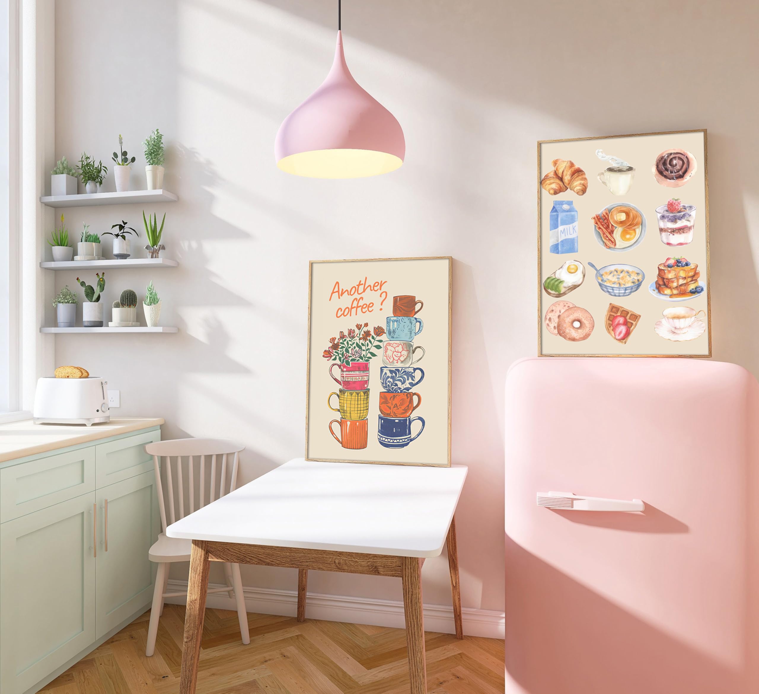 Modern Coffee Kitchen Canvas Wall Art Colorful Breakfast Painting Picture Wall Decor