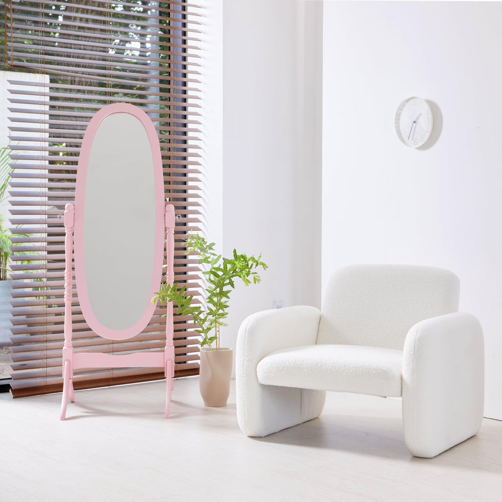 Wooden Antique Floor Free Standing Mirror/Traditional Style 60" Oval