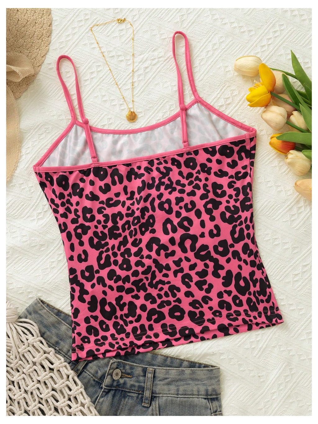 Women's Y2k Leopard Crop Cami Top Spaghetti Strap Sleeveless Cheetah Camisole