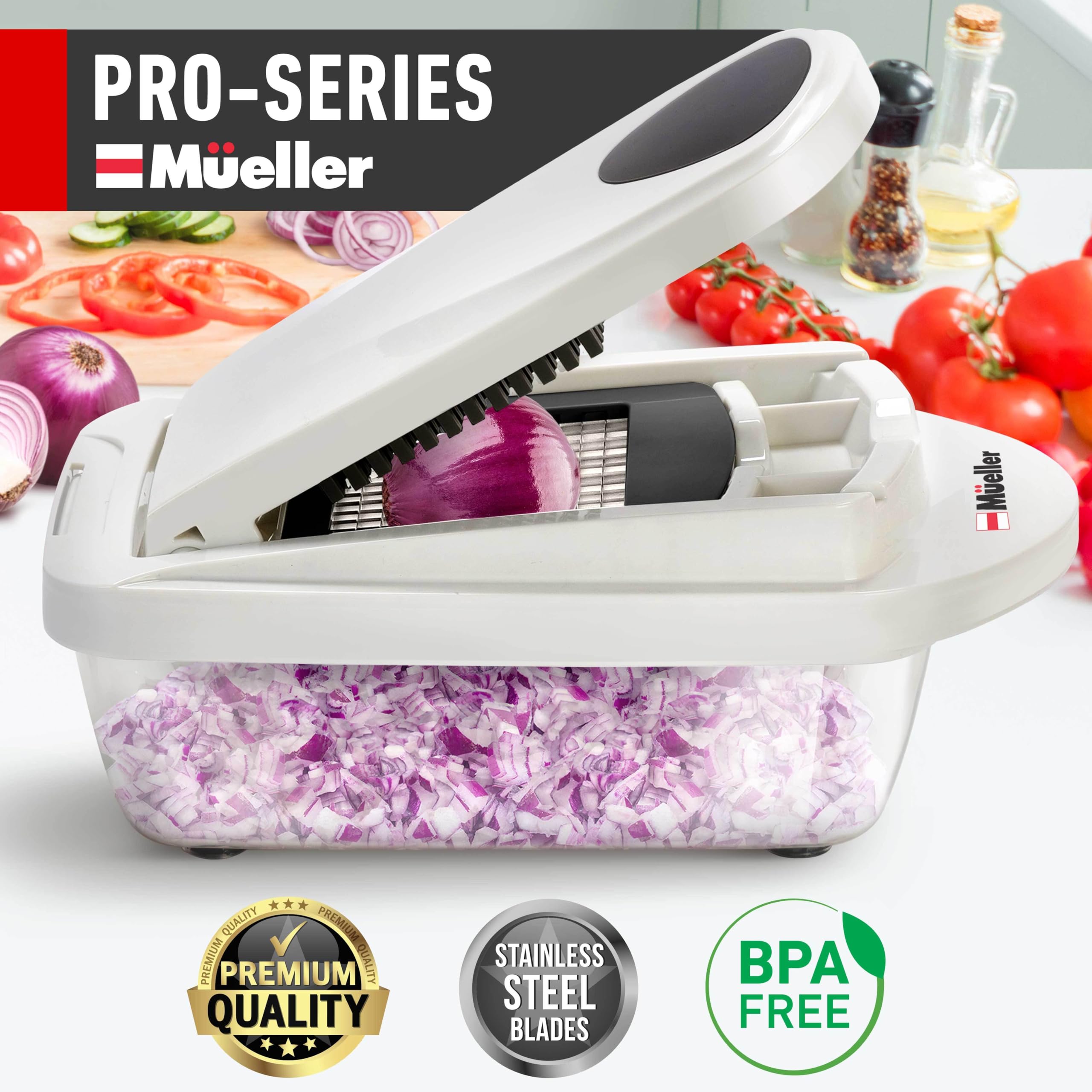 Mueller Pro-Series All-in-One, Mandoline Slicer for Kitchen, Food Chopper, Cucumber Slicer and Spiralizer, Cutter, Dicer, Grater, Kitchen Essentials