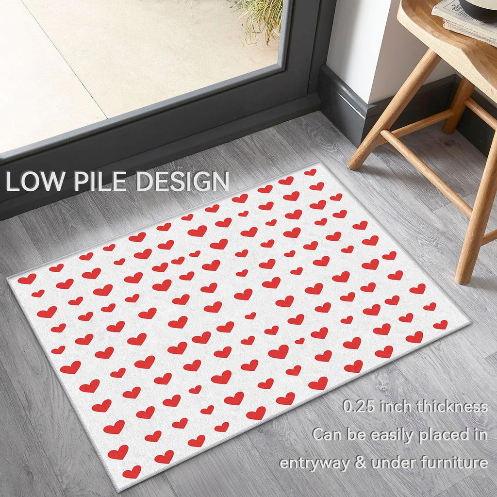 Red Heart Rug - Day Area Rug & Room Decor, Modern Carpet & Home Decor, Washable Non Slip Anti Skid Rugs