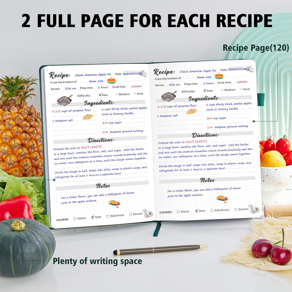 Recipe Book to Write in Your Own Recipes, Personal Cook Books to Write in and Hardcover Recipe Notebook with 2 colorful stickers for Family Recipes(A5)