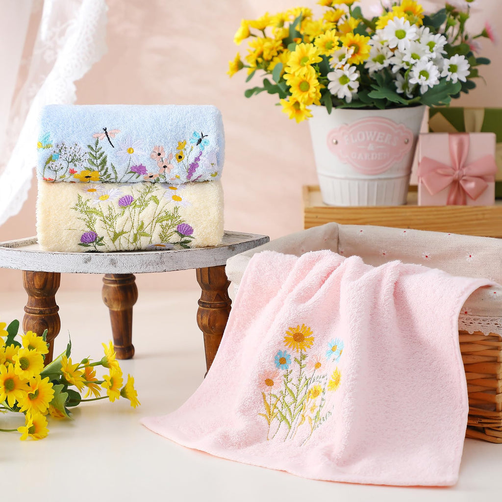 Rose Floral Hand Towels Farmhouse Pink Rose Bathroom Decor 14x29 Inch Embroidered Decorative Cute Summer Flowers Hand Towels Cotton Soft Absorbent Towels for Bathroom Kitchen