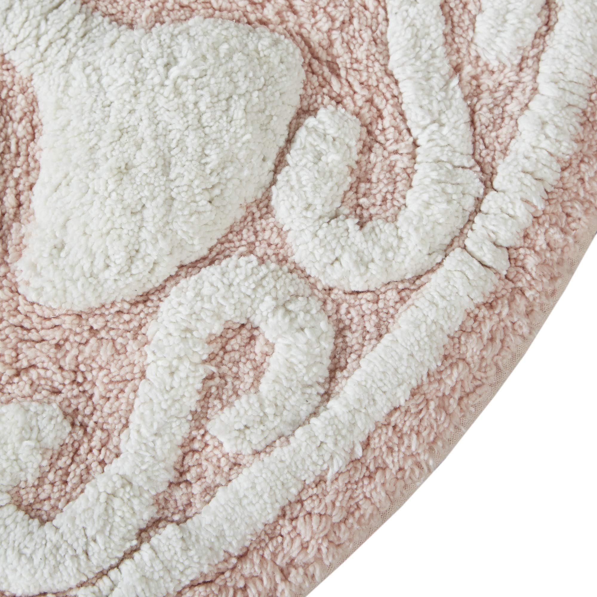 Medallion Floral Pattern Bath Mat 100% Cotton Tufted Bathroom Rugs Luxurious Plush Absorbent, Quick Dry