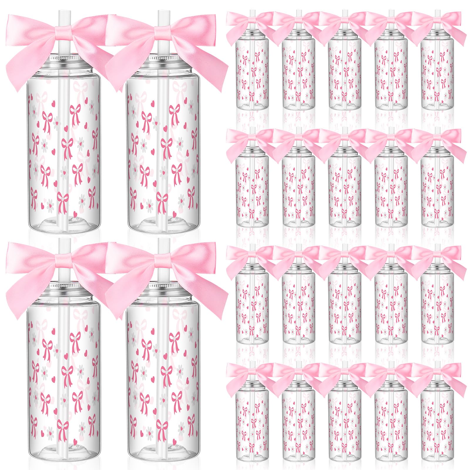 Color Bow Plastic Cups Coquette Bow Aesthetic Cup with Lids and Straws 14 oz Reusable Cute Bow Plastic Tumbler with Ribbon Bow