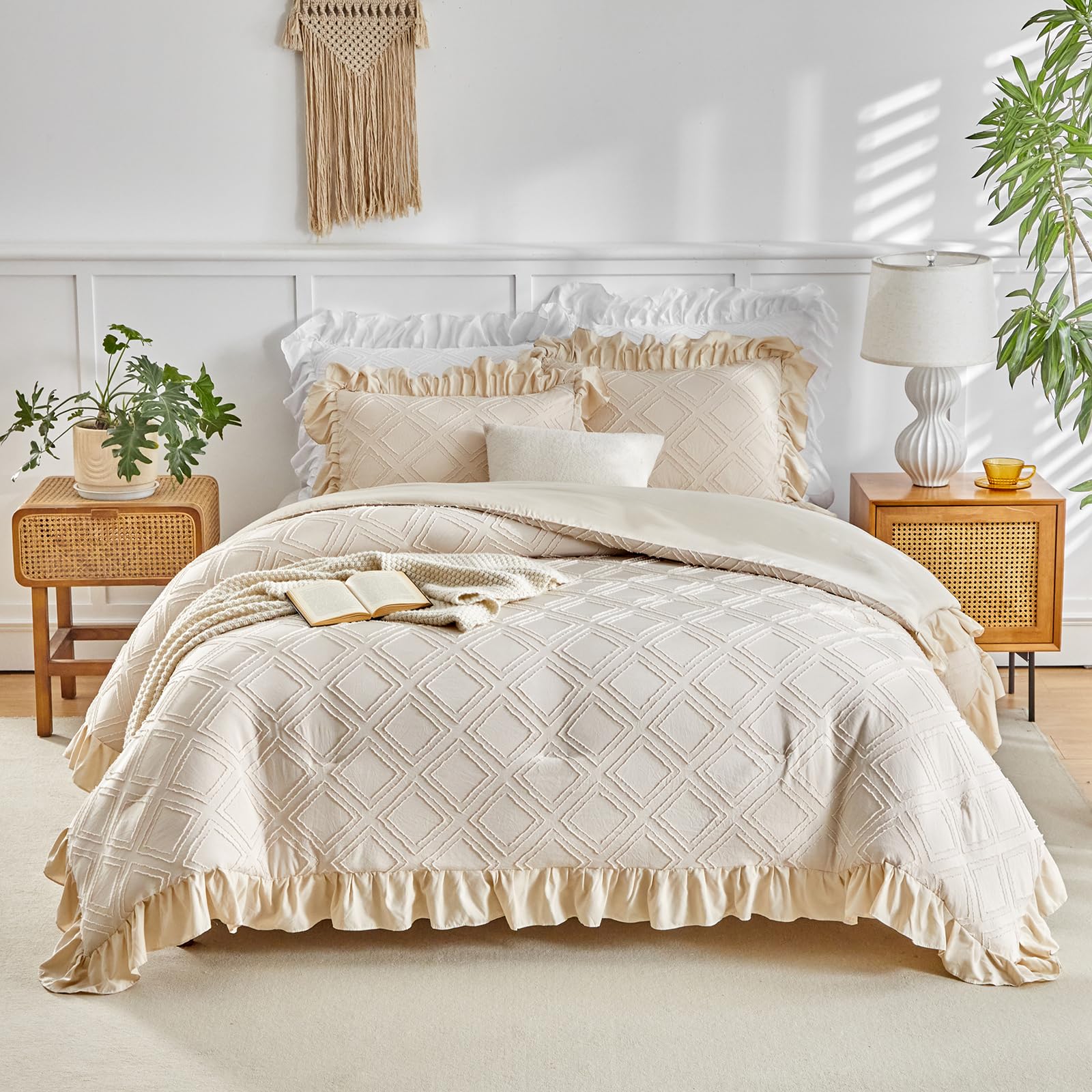 Ruffled Comforter Set â€?3-Piece Shabby Chic Bedding, Soft Embroidered with Luxurious Flowy Ruffles