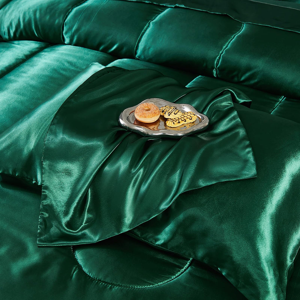 Satin Comforter Set with Sheet Set Full Silk Like Hot Pink Bed in a Bag Luxury Silky Bedding with 1 Comforter, 1 Flat Sheet, 1 Fitted Sheet, 4 Pillowcases, 1 Cushion Cover (Full, Hot Pink)