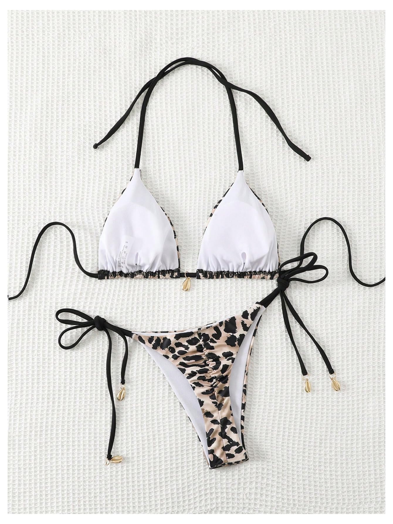 Women's 2 Piece Leopard Bikini Set Cheetah Thong Bikini Sexy String High Cut Bathing Suit Cheeky Triangle Swimsuit