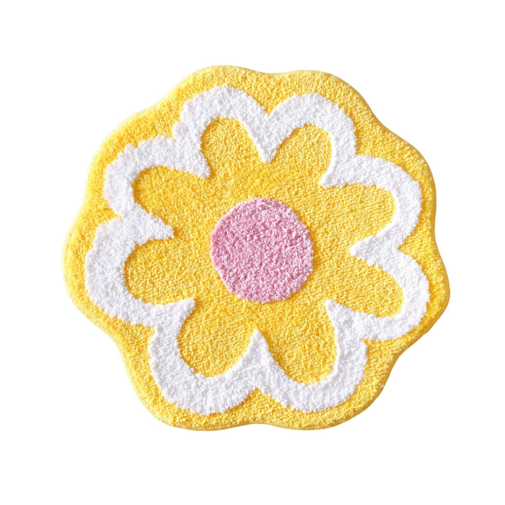 Cute Flower Bath Mat, Machine Washable Bath Rug, Ultra Soft and Fluffy Bathroom Mat, Small Round Non-Slip Water Absorbent Bath Mats for Bathroom Floor, Shower Room and Bathtub
