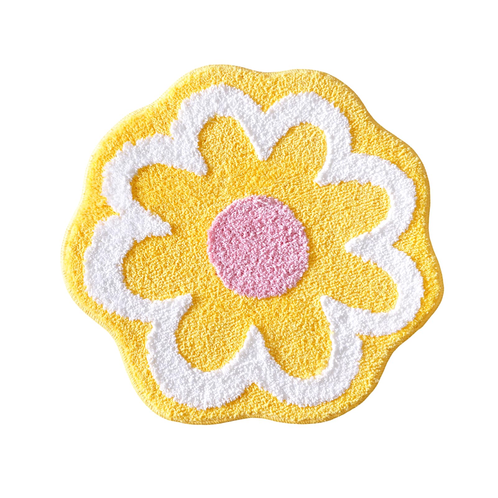 Cute Flower Bath Mat, Machine Washable Bath Rug, Ultra Soft and Fluffy Bathroom Mat, Small Round Non-Slip Water Absorbent Bath Mats for Bathroom Floor, Shower Room and Bathtub