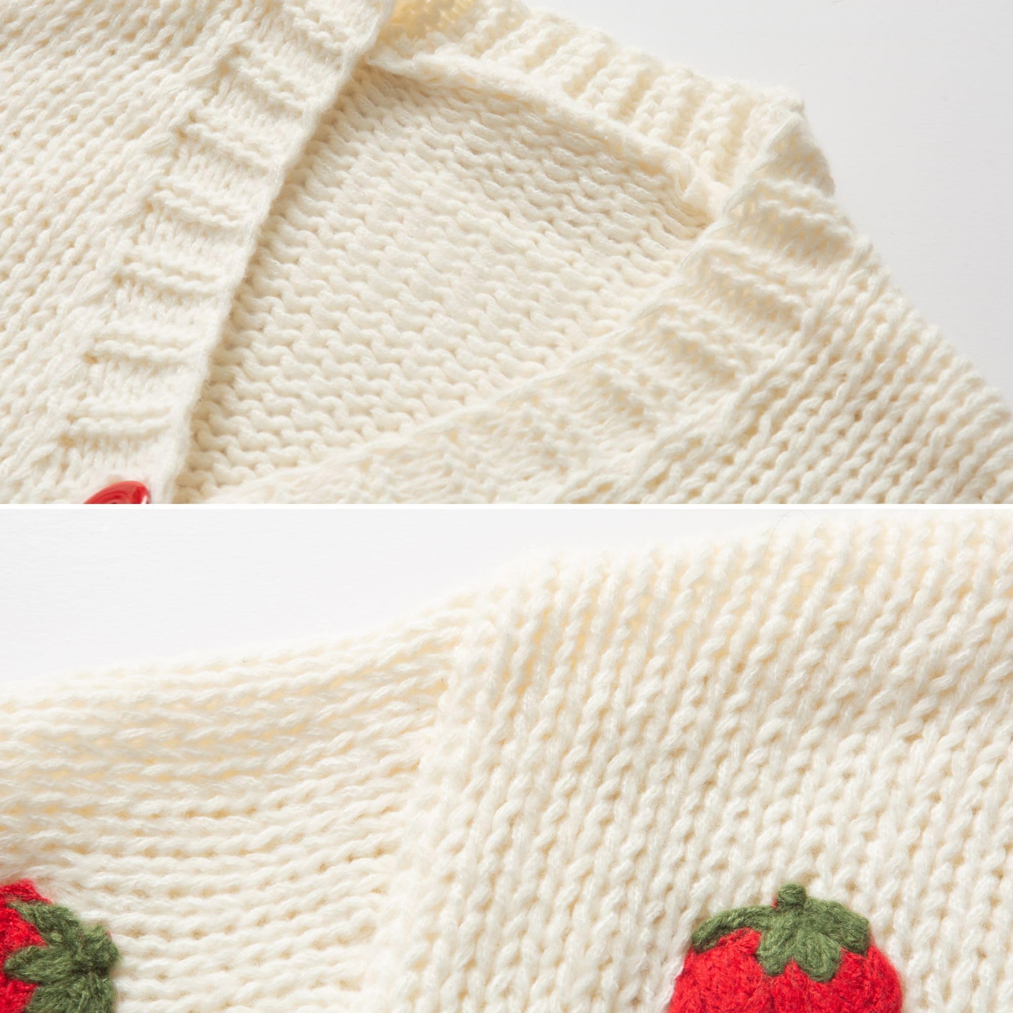 Women's Kawaii Strawberry Embroidered Cardigan Long Sleeve V Neck Chunky Knitted Cardigans
